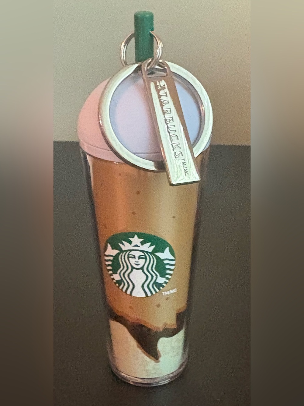 Starbucks Gold & Pink Mini Tumbler Keychain with Logo Tag